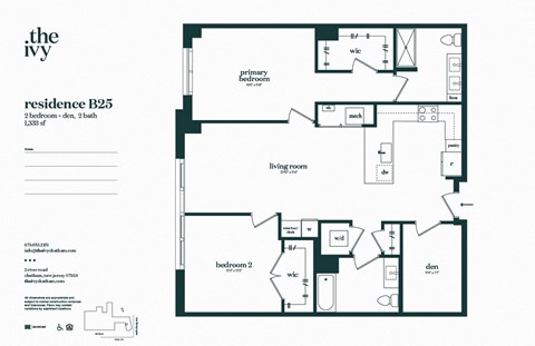 Floor plan for 2 beds, 2 baths, 1333 sqft